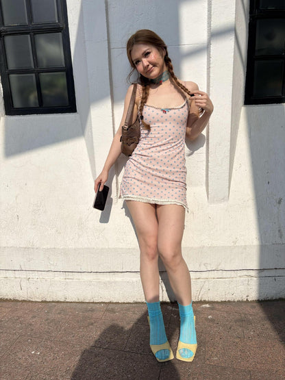 Chipchipshop Pink Polka Dot Spaghetti Strap Bodycon Women&