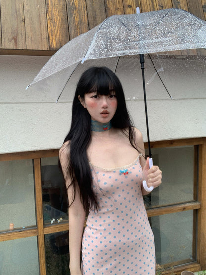 Chipchipshop Pink Polka Dot Spaghetti Strap Bodycon Women&