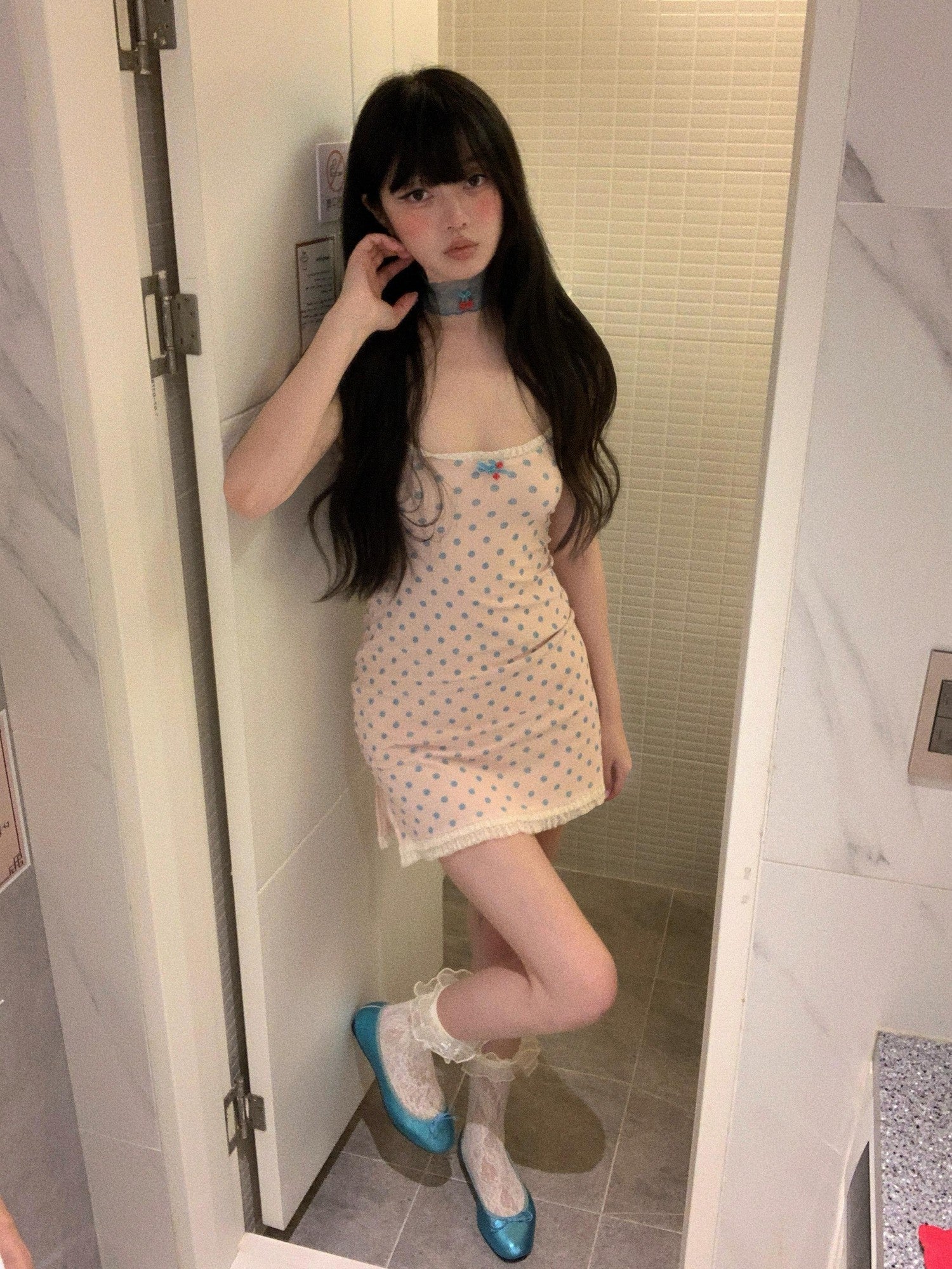 Chipchipshop Pink Polka Dot Spaghetti Strap Bodycon Women&