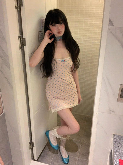 Chipchipshop Pink Polka Dot Spaghetti Strap Bodycon Women&