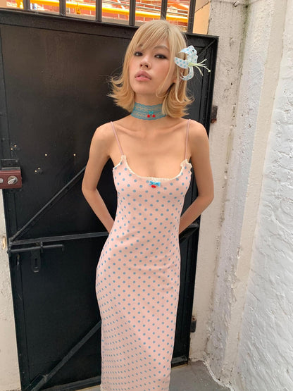 Chipchipshop Pink Polka Dot Spaghetti Strap Stretch Bodycon Women&