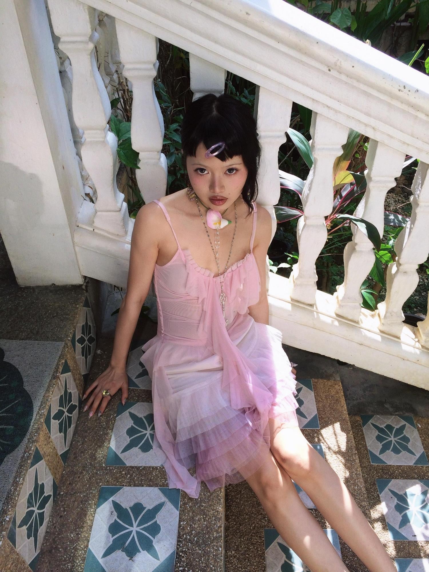 Chipchipshop Pink Purple Cloud Asymmetrical Tulle Ruffle Women&
