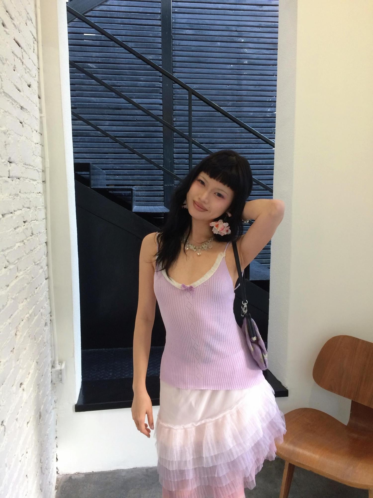 Chipchipshop Pink Purple Cloud Asymmetrical Tulle Ruffle Women&