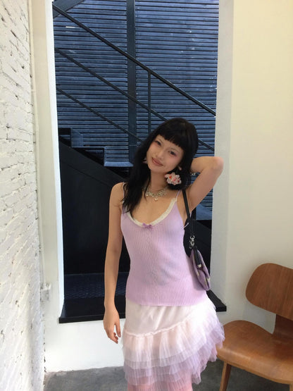 Chipchipshop Pink Purple Cloud Asymmetrical Tulle Ruffle Women&