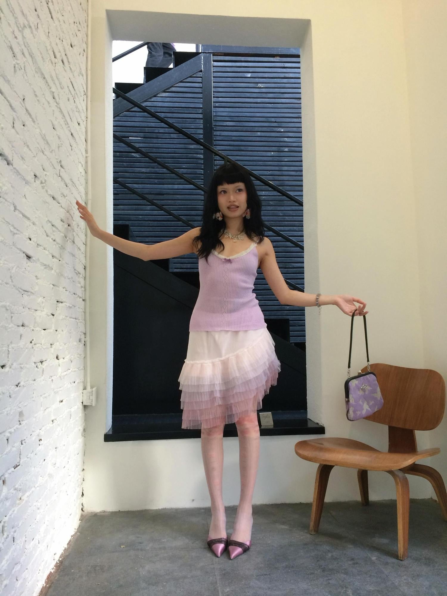 Chipchipshop Pink Purple Cloud Asymmetrical Tulle Ruffle Women&