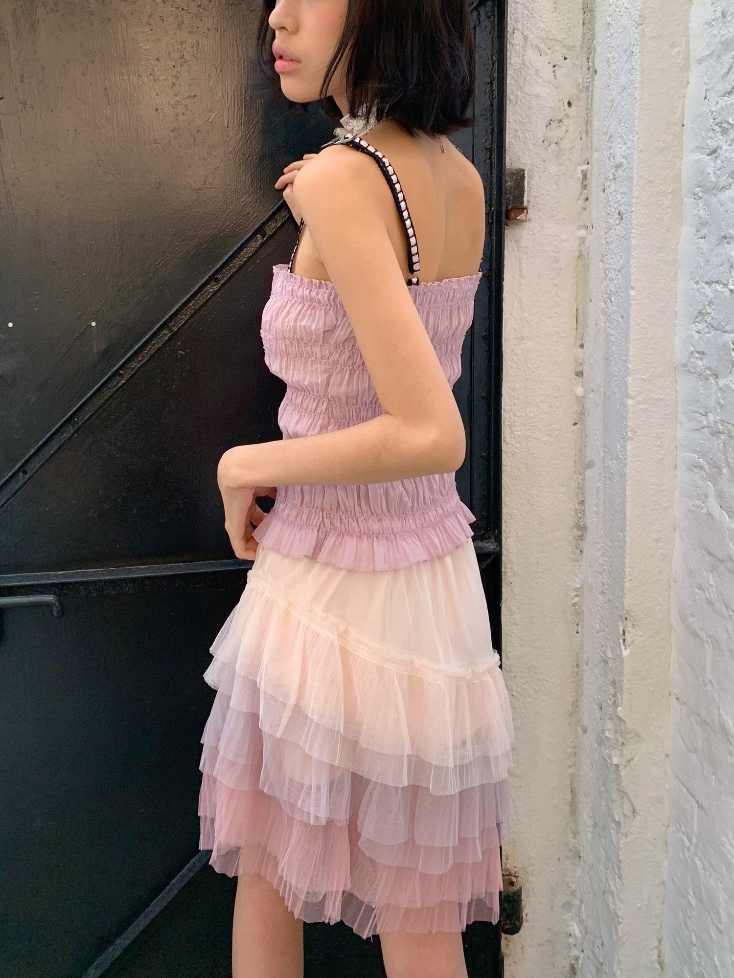 Chipchipshop Pink Purple Cloud Asymmetrical Tulle Ruffle Women&