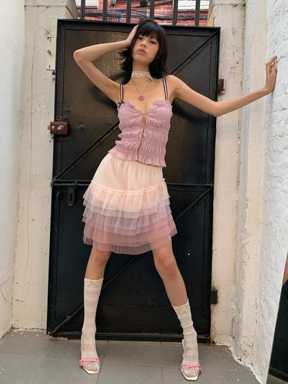 Chipchipshop Pink Purple Playful Ruched Slim Women&
