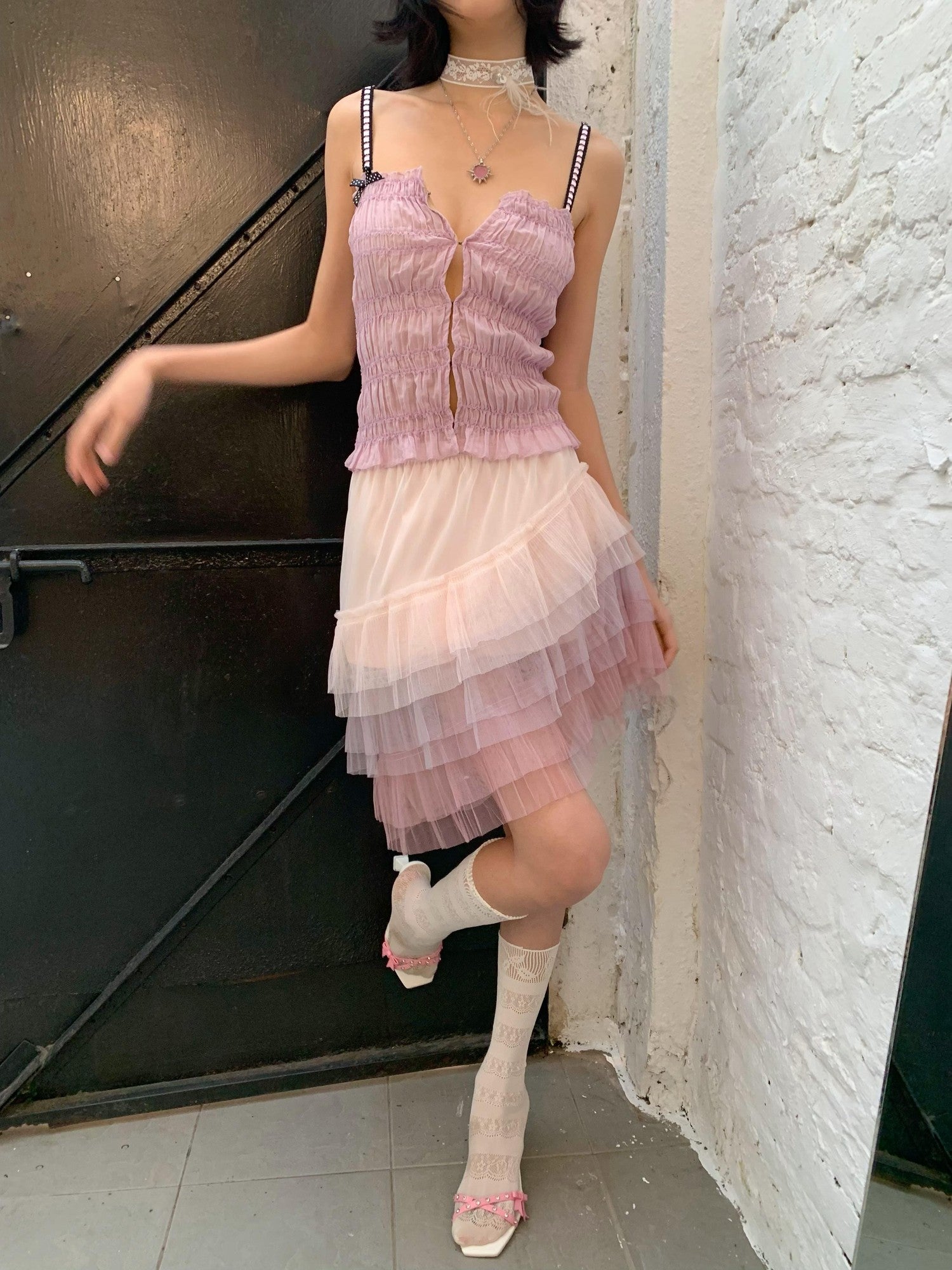 Chipchipshop Pink Purple Playful Ruched Slim Women&