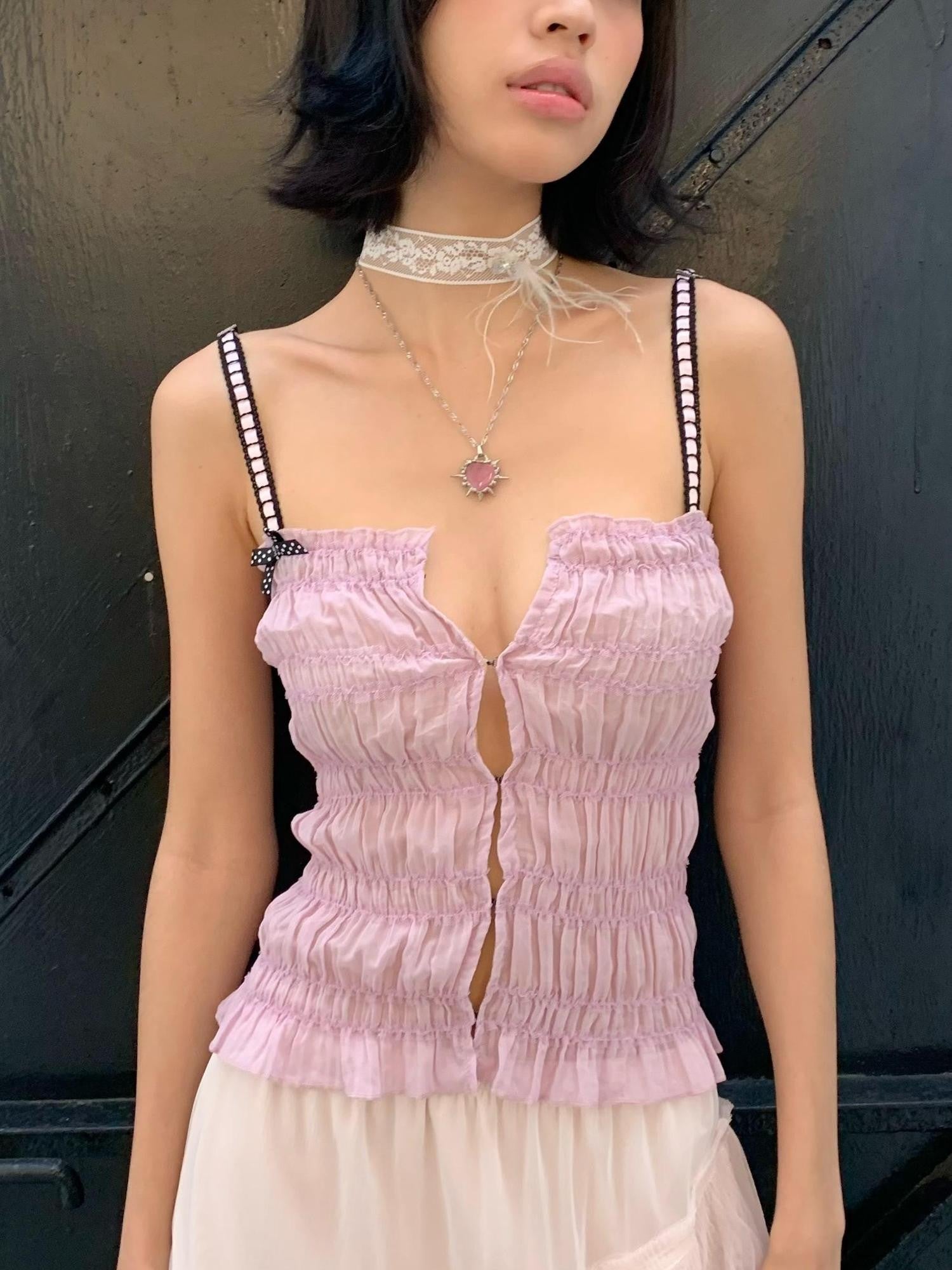 Chipchipshop Pink Purple Playful Ruched Slim Women&