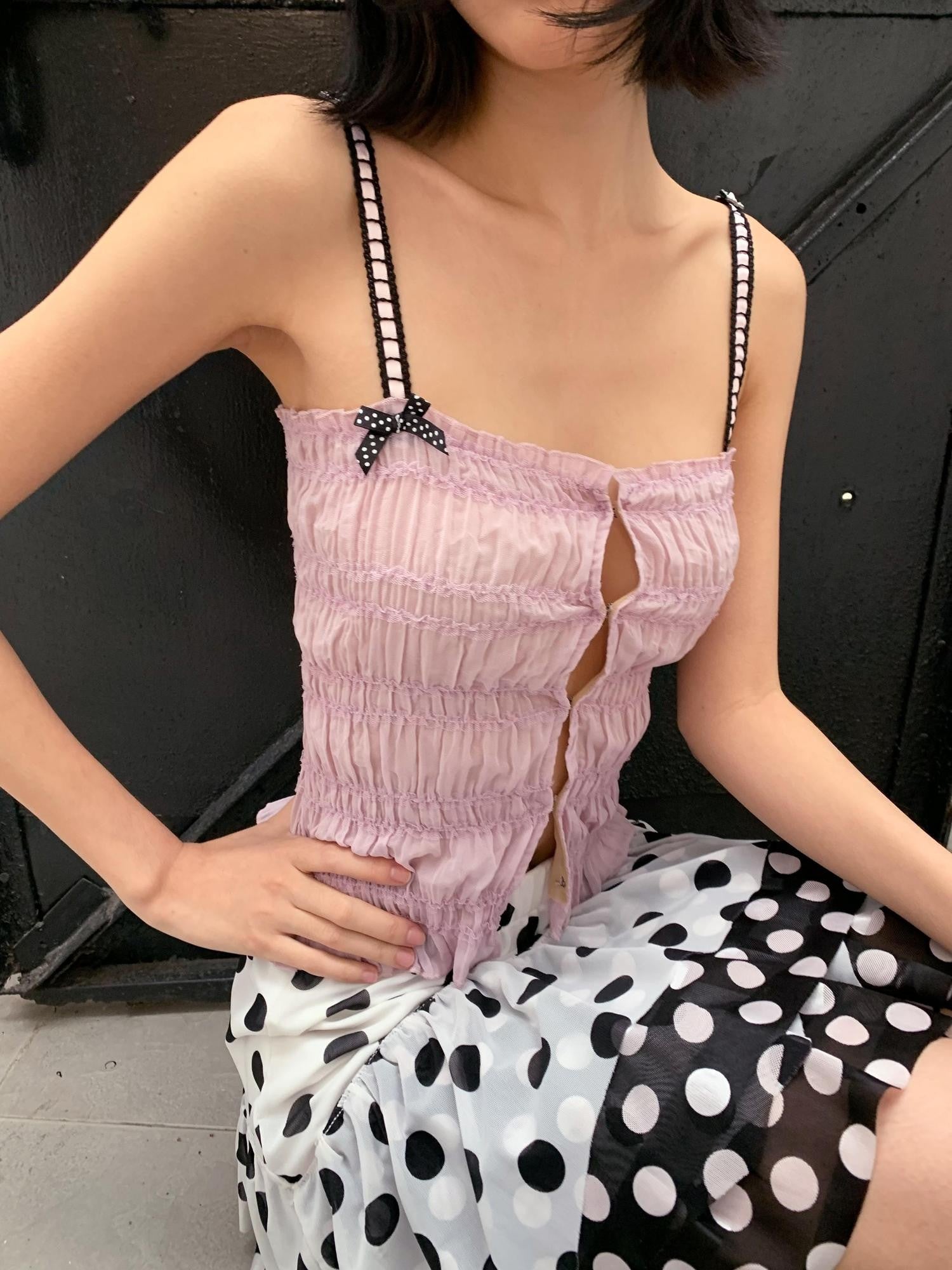 Chipchipshop Pink Purple Playful Ruched Slim Women&