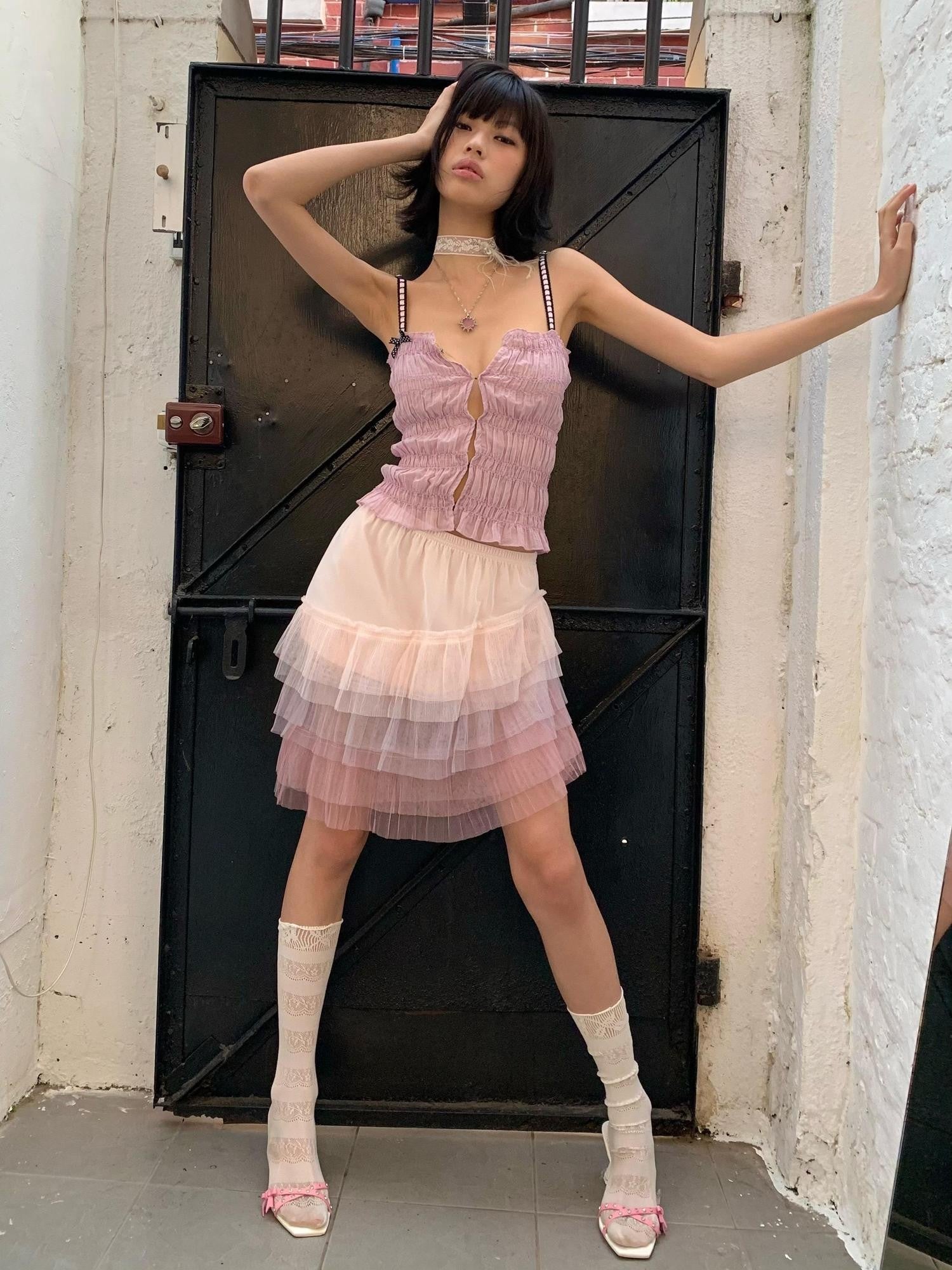 Chipchipshop Pink Purple Playful Ruched Slim Women&