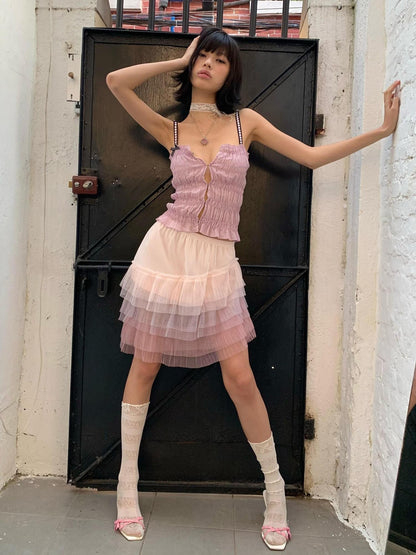 Chipchipshop Pink Purple Playful Ruched Slim Women&