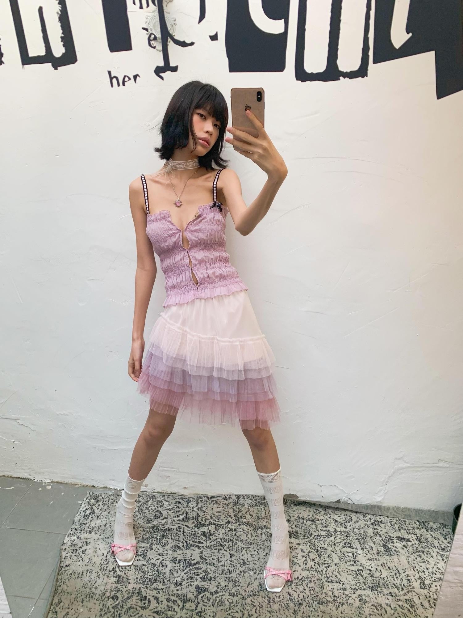 Chipchipshop Pink Purple Playful Ruched Slim Women&