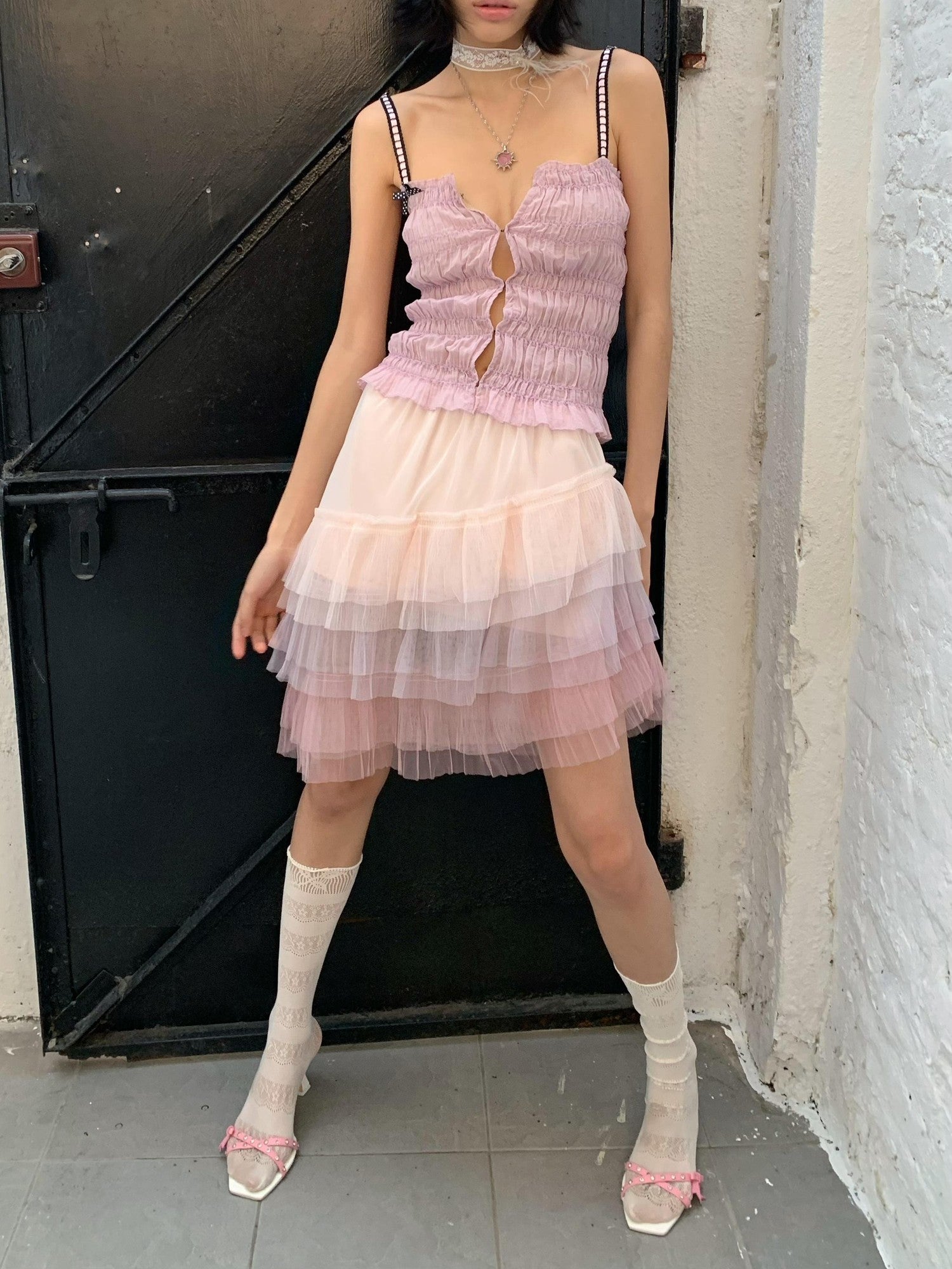 Chipchipshop Pink Purple Playful Ruched Slim Women&
