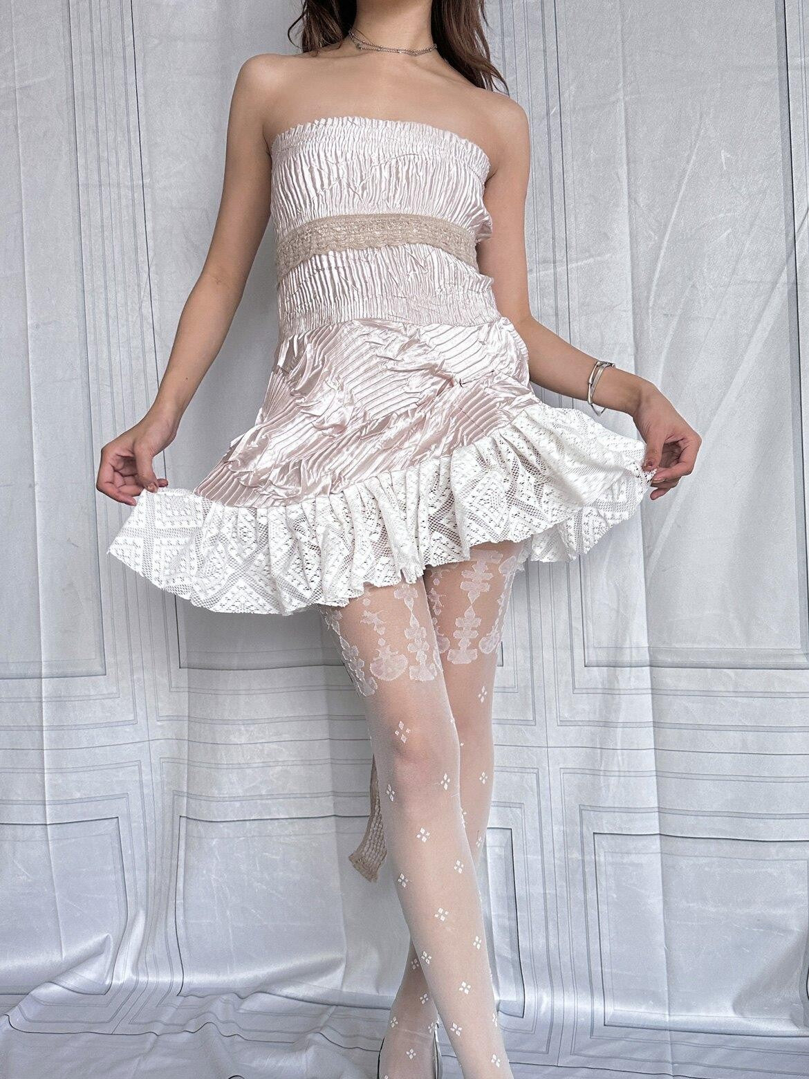 Chipchipshop Pink Ruched Lace Asymmetric Hem Women&