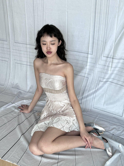 Chipchipshop Pink Ruched Lace Asymmetric Hem Women&