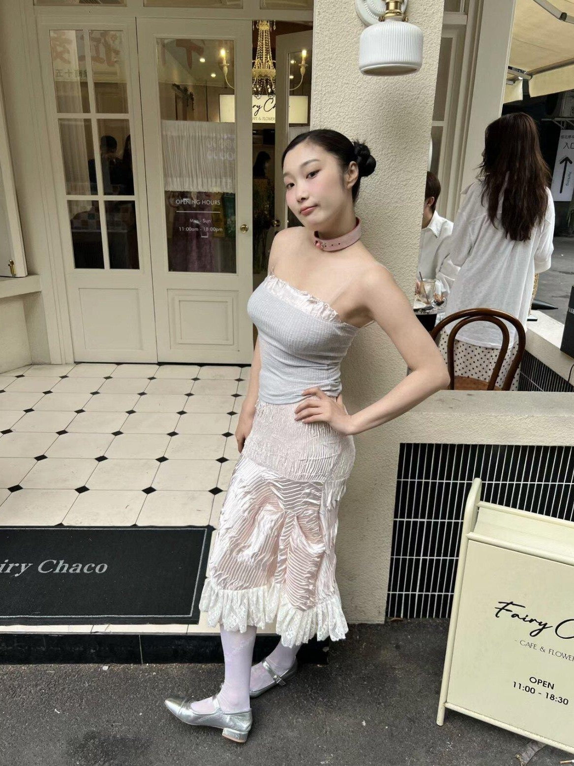 Chipchipshop Pink Ruched Lace Asymmetric Hem Women&