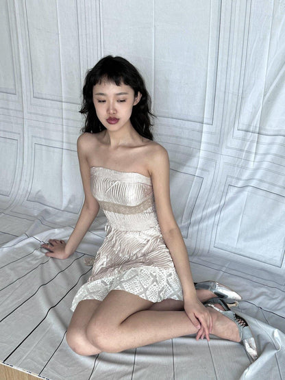 Chipchipshop Pink Ruched Lace Asymmetric Hem Women&