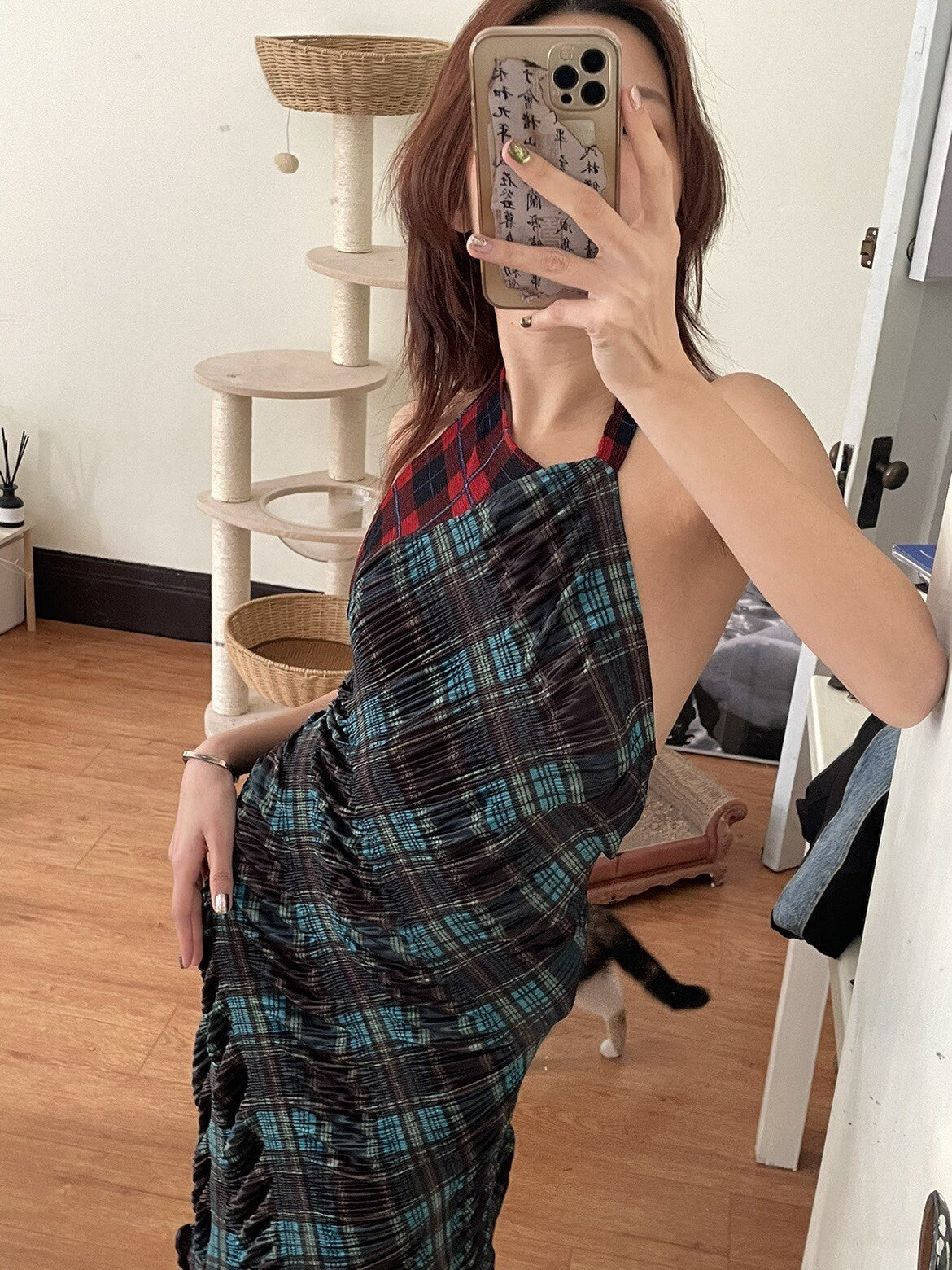 Chipchipshop_Plaid_Colorblock_Asymmetrical_Backless_Women&