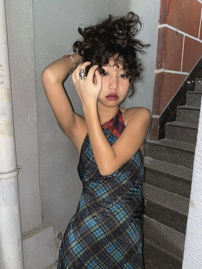 Chipchipshop Plaid Colorblock Asymmetrical Backless Women&