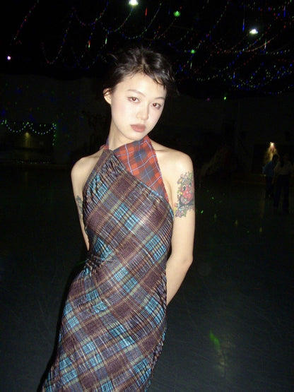 Chipchipshop Plaid Colorblock Asymmetrical Backless Women&