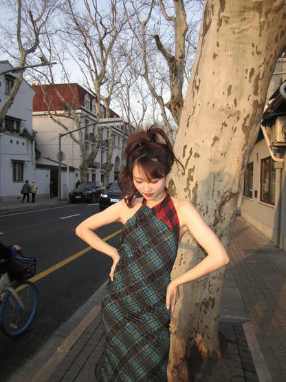 Chipchipshop Plaid Colorblock Asymmetrical Backless Women&