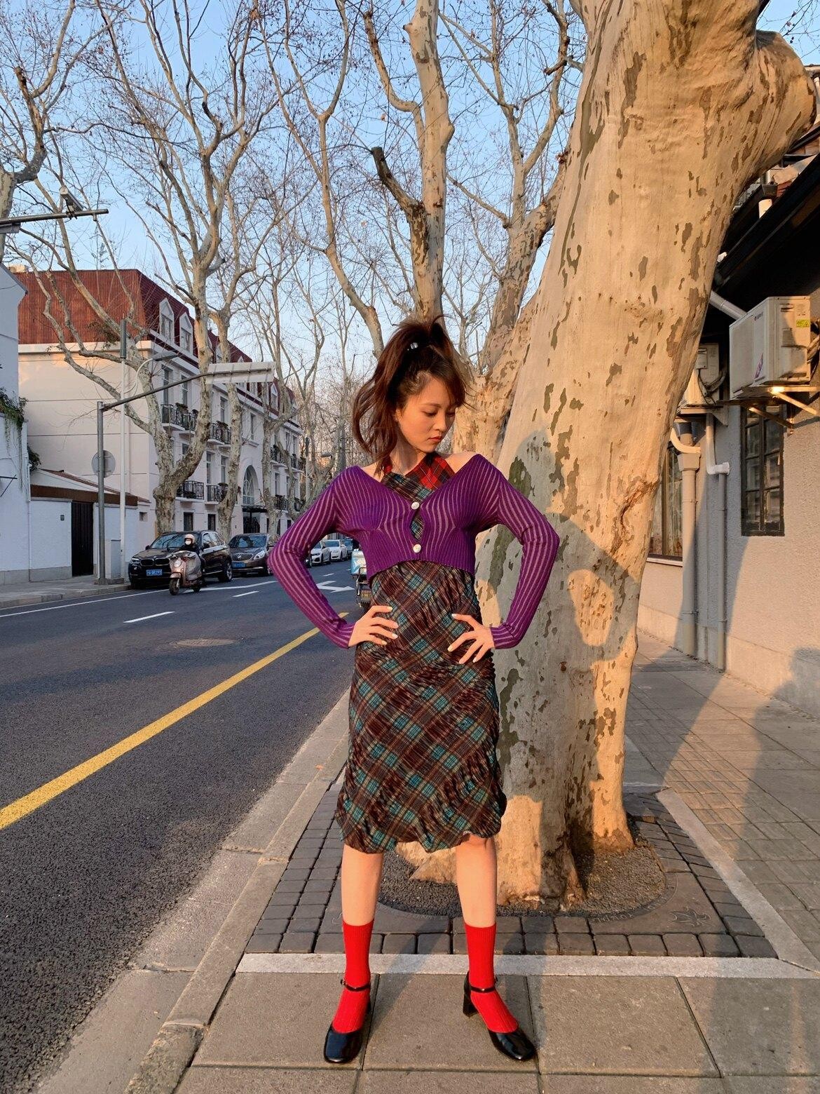 Chipchipshop Plaid Colorblock Asymmetrical Backless Women&