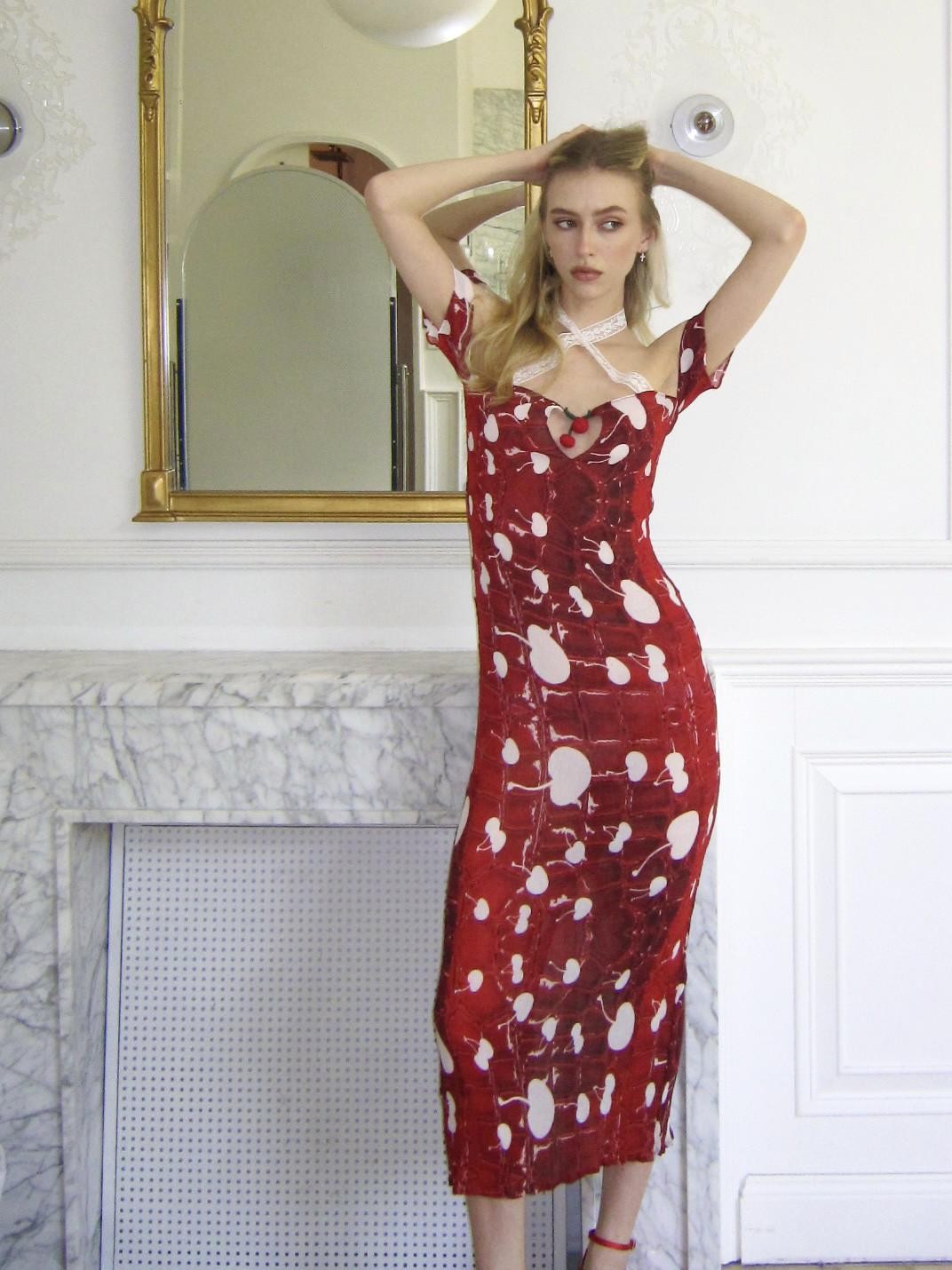 Chipchipshop Red Cherry Original Print Ruched Stretch Women&