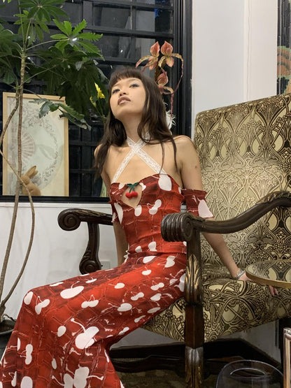 Chipchipshop Red Cherry Original Print Ruched Stretch Women&
