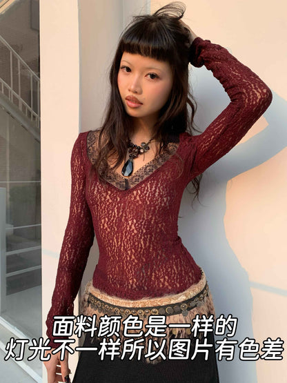 Chipchipshop_Russet_Lace_Slim_V-neck_Nude_Lined_Women&