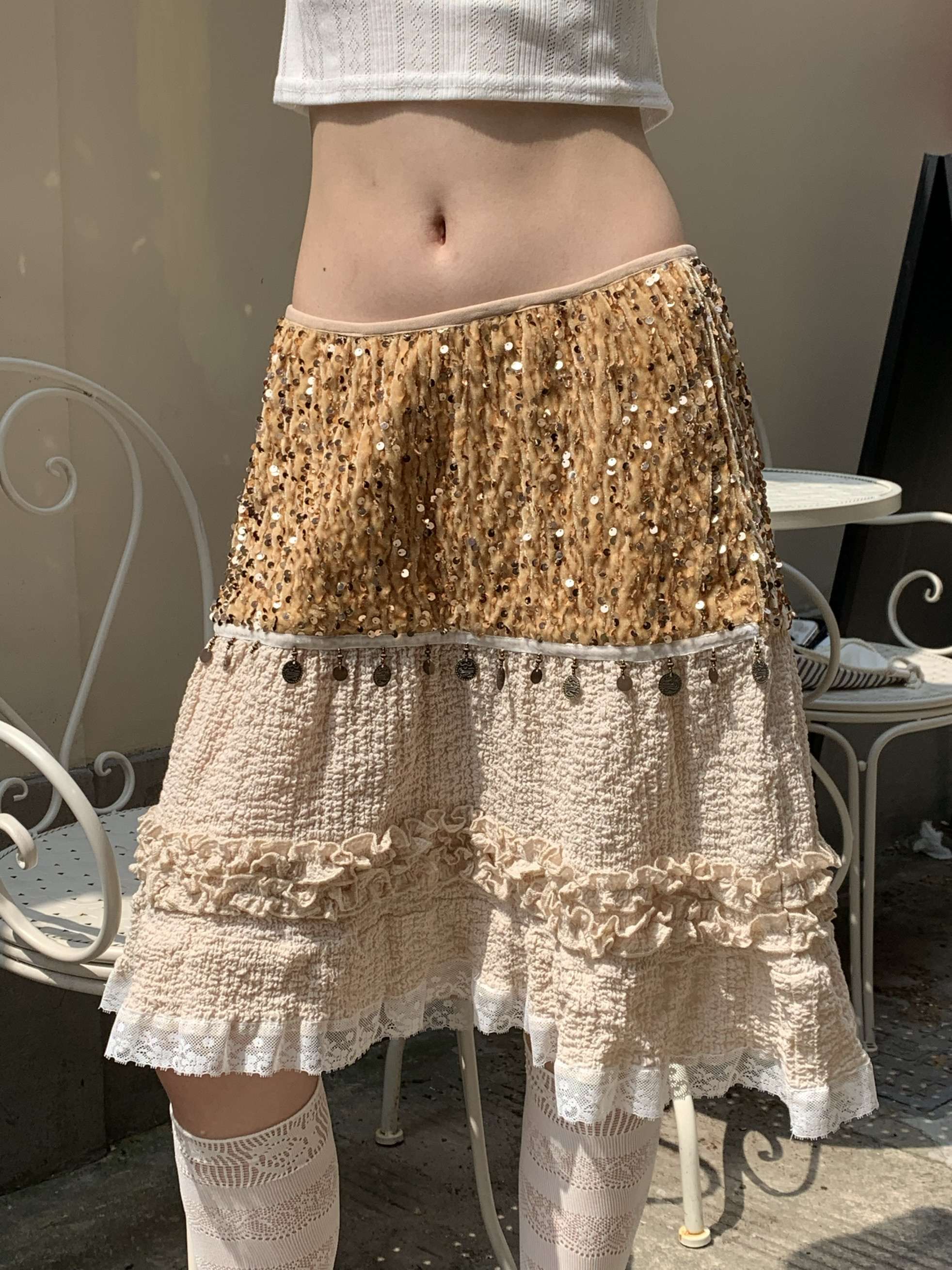 Chipchipshop_Sparkling_Sequin_Lace_Patchwork_A_Line_High_Waist_Women&