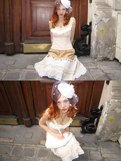 Chipchipshop Sparkling Sequin Lace Patchwork A Line High Waist Women&