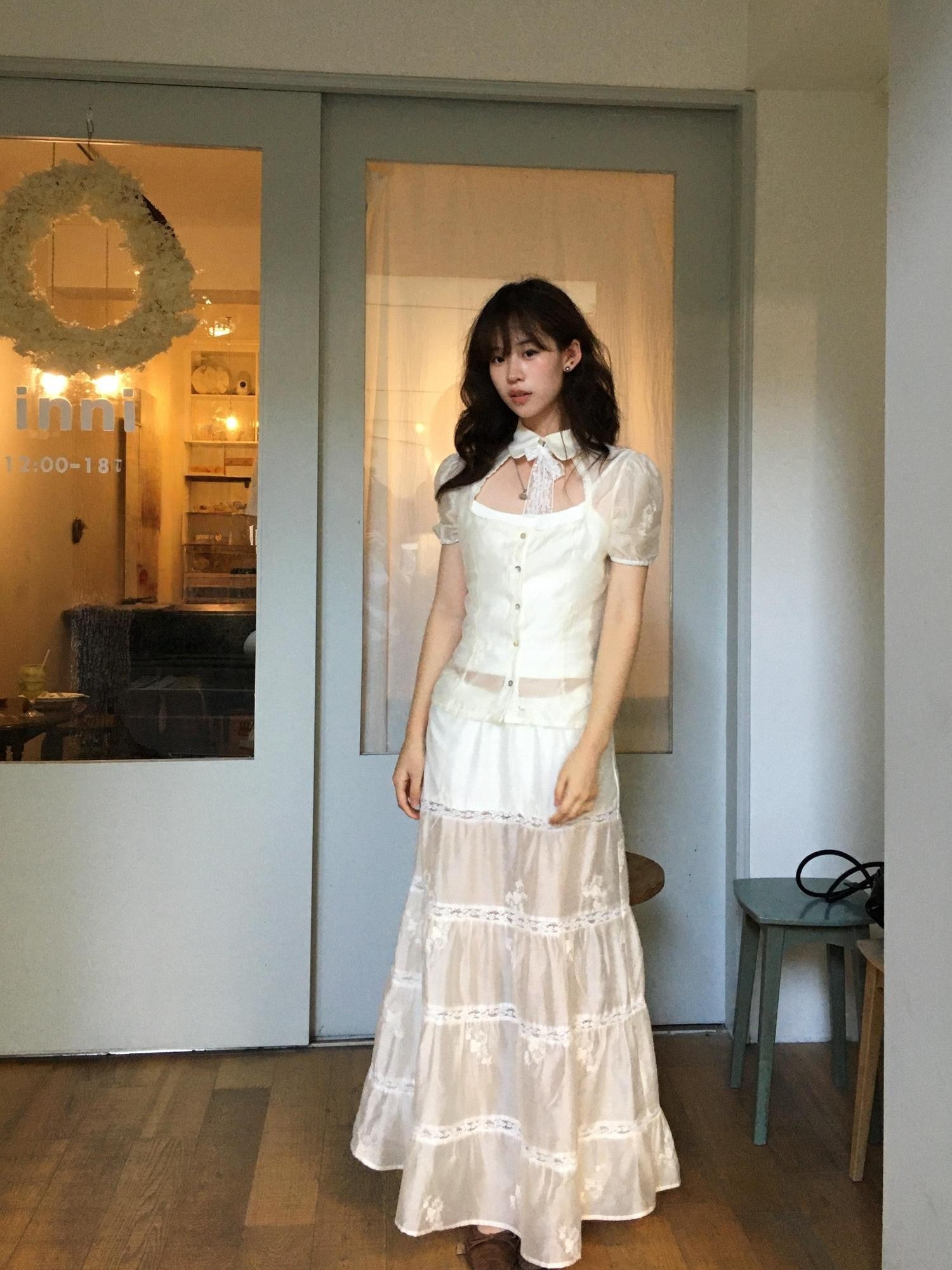 Chipchipshop White Embroidered Lace A Line Low Waist Women&