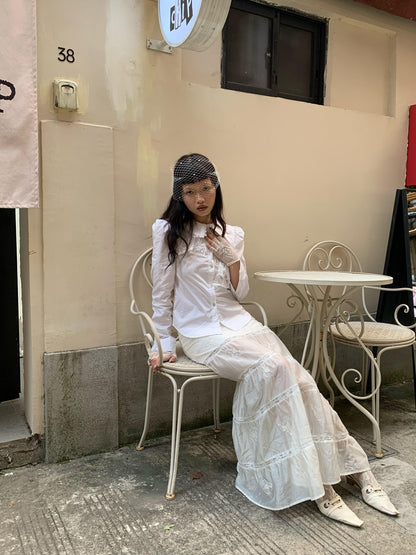 Chipchipshop White Embroidered Lace A Line Low Waist Women&