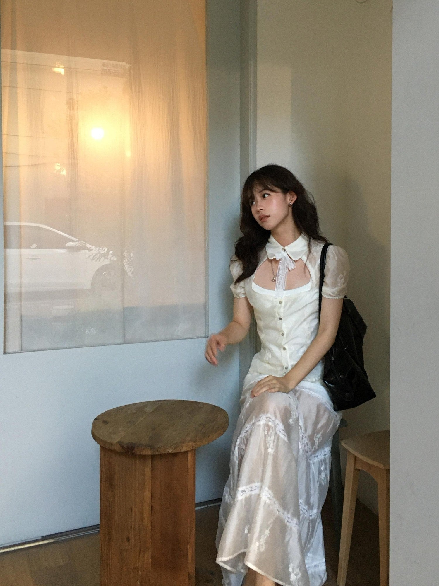 Chipchipshop White Embroidered Lace A Line Low Waist Women&