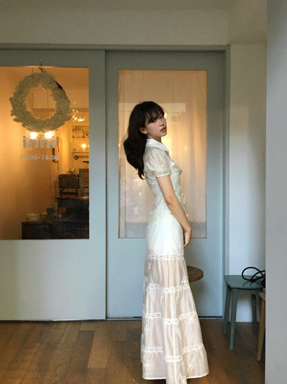 Chipchipshop White Embroidered Lace A Line Low Waist Women&