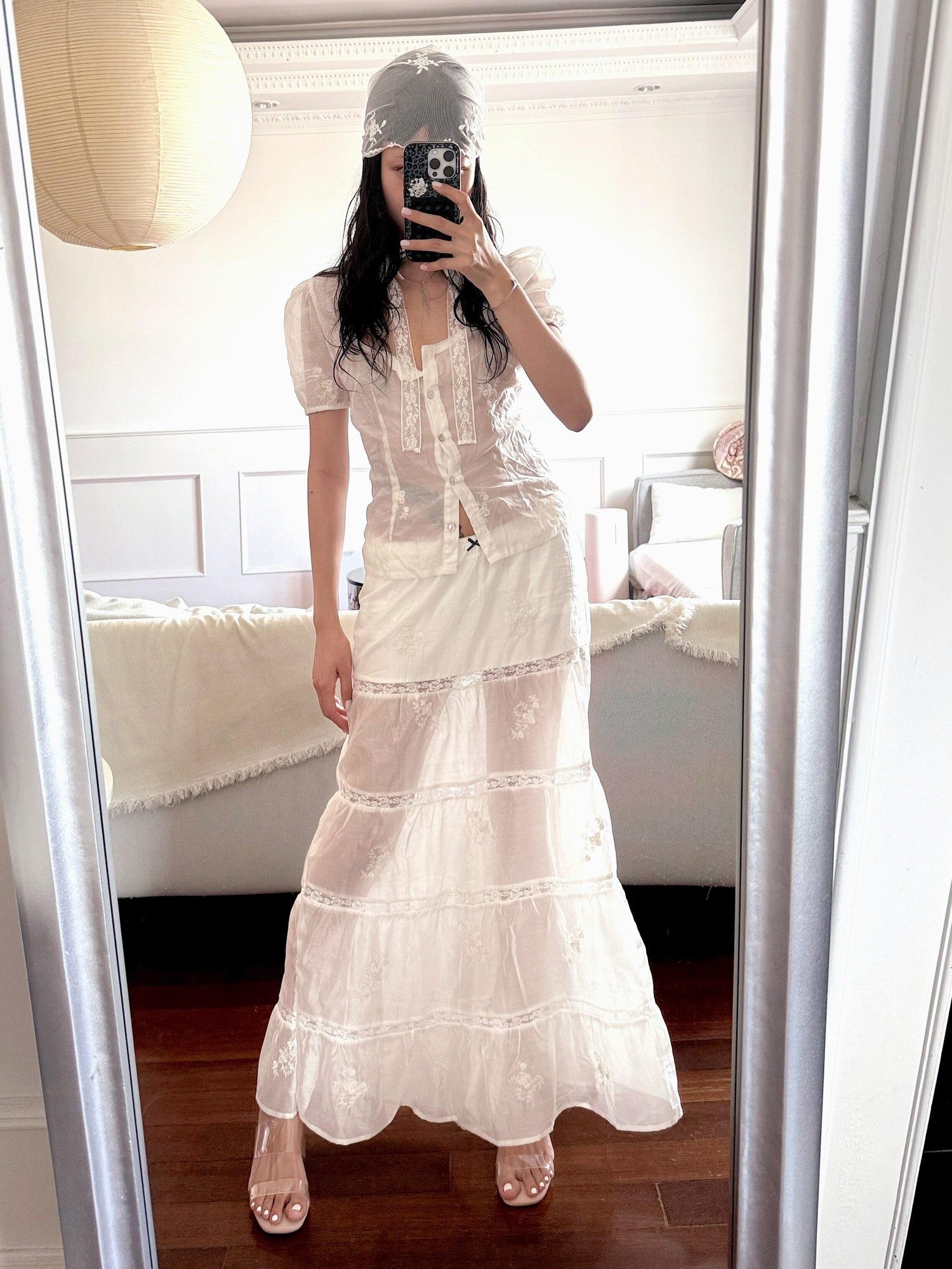 Chipchipshop White Embroidered Lace A Line Low Waist Women&