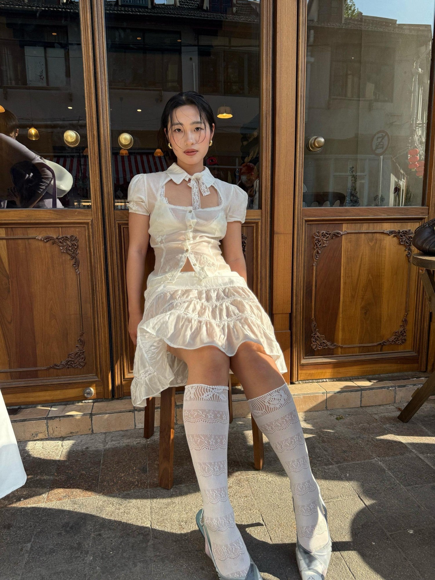 Chipchipshop White Lace Embroidered Low Waist A Line Women&