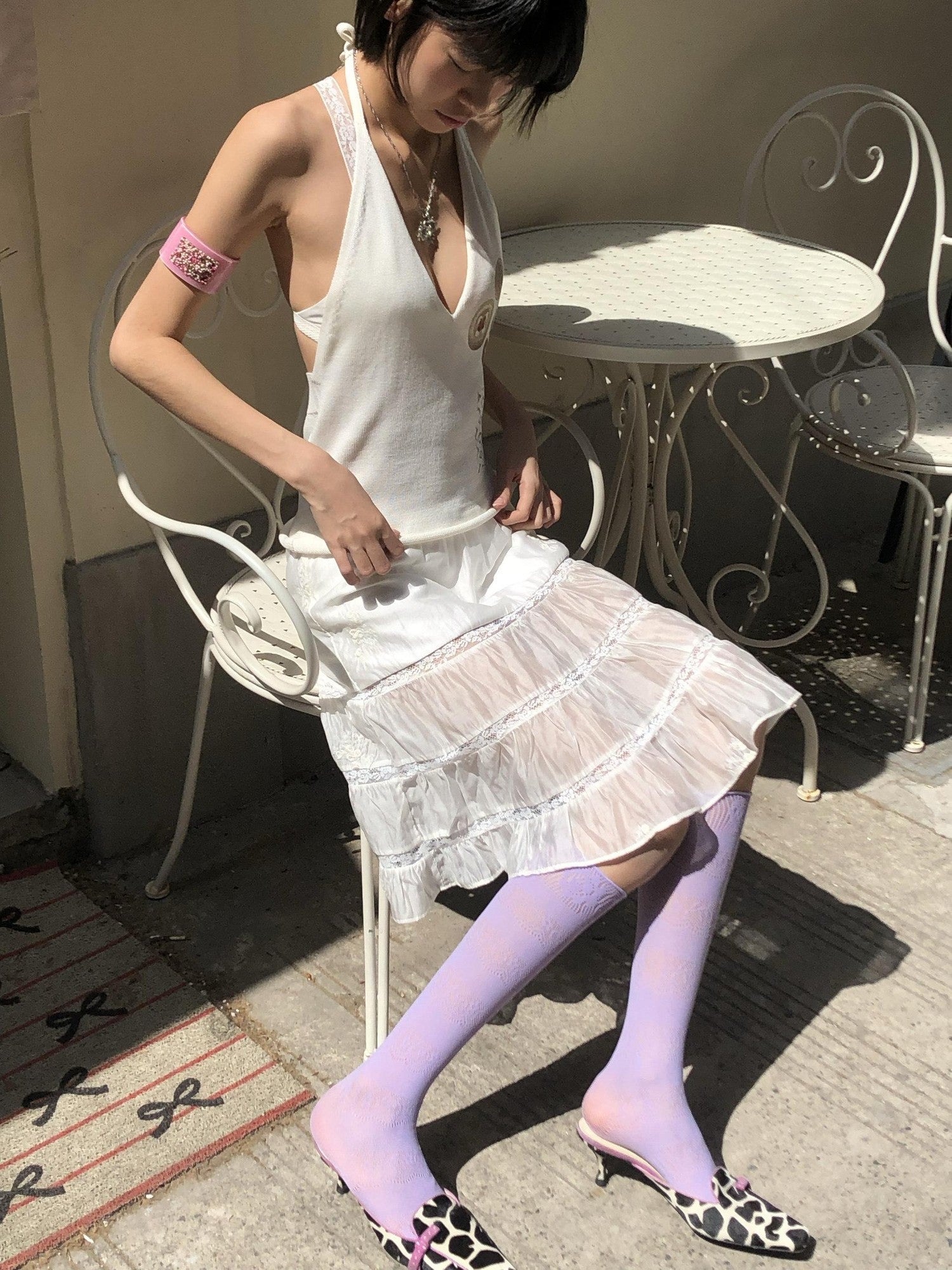 Chipchipshop White Lace Embroidered Low Waist A Line Women&