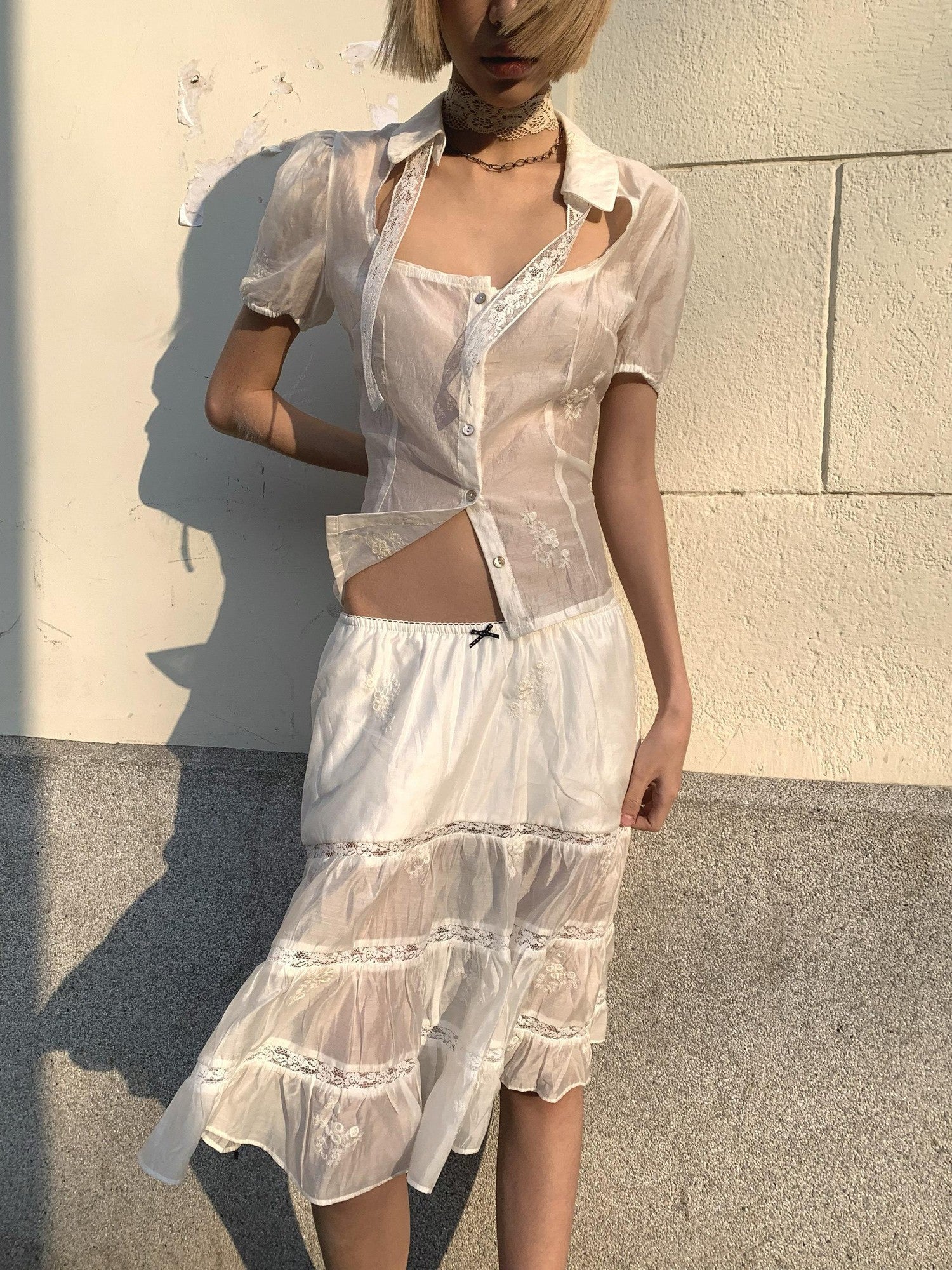 Chipchipshop White Lace Embroidered Low Waist A Line Women&