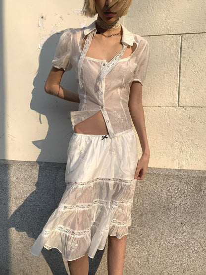 Chipchipshop White Lace Embroidered Low Waist A Line Women&