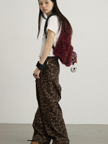 Achihara Chocolate Floral Print Casual Pants