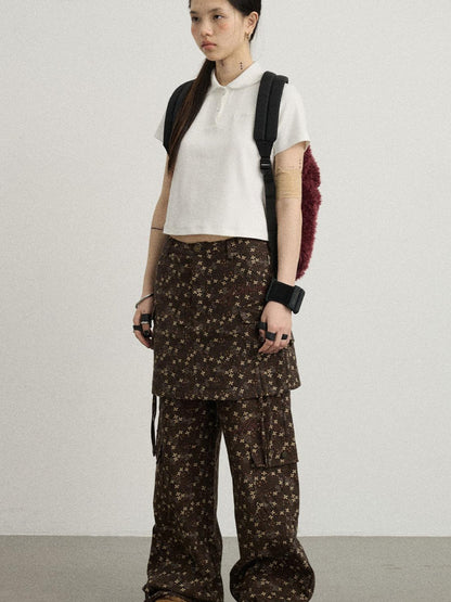 Achihara Chocolate Floral Print Casual Pants
