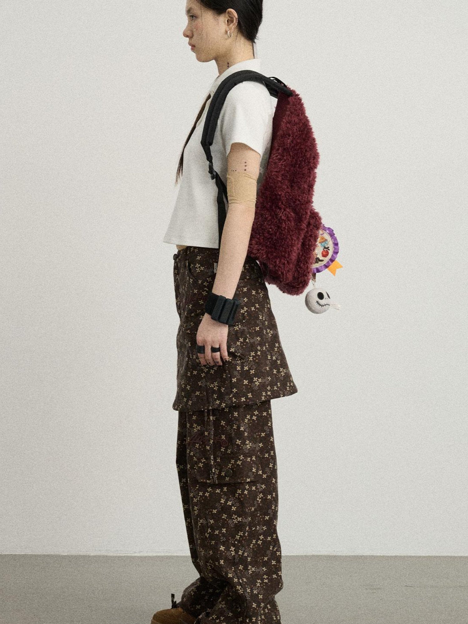 Achihara Chocolate Floral Print Casual Pants