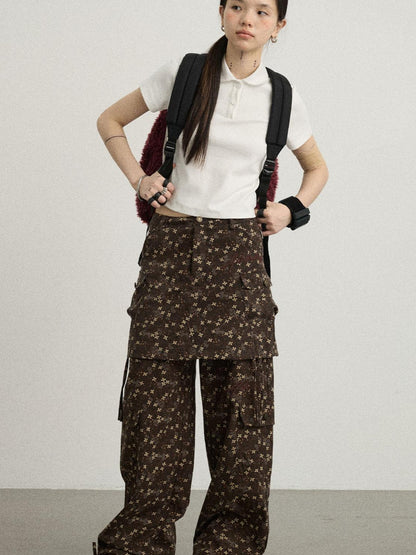 Achihara Chocolate Floral Print Casual Pants