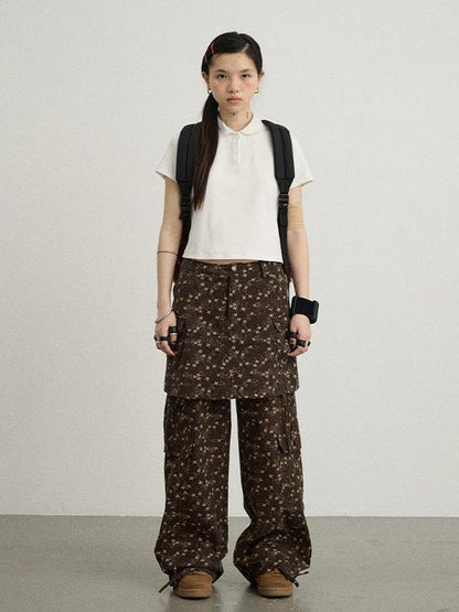 Achihara Chocolate Floral Print Casual Pants