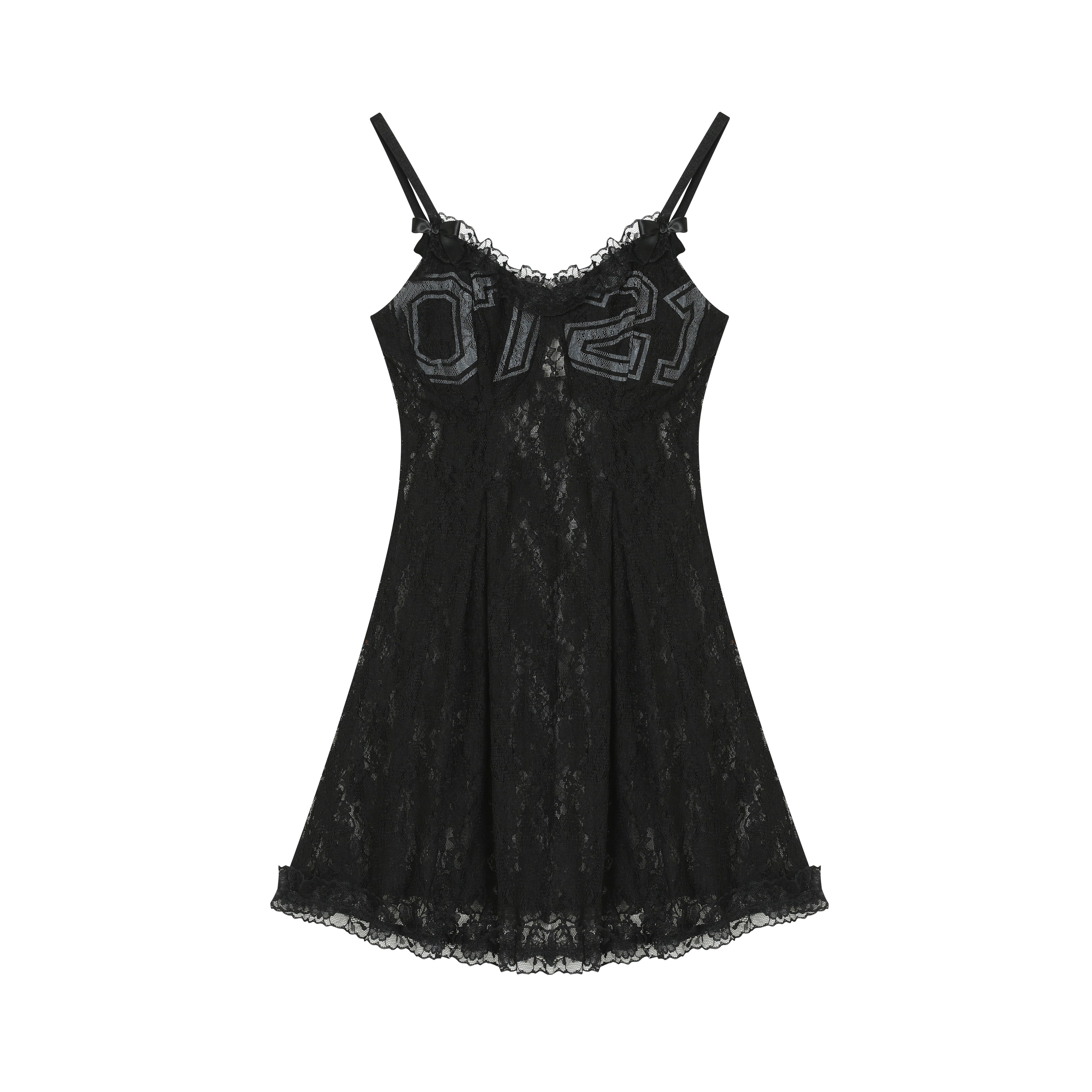 Achihara Breton Camellia Lace Slip Dress V Neck T Shirt Long Sleeve