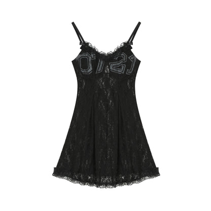Achihara Breton Camellia Lace Slip Dress V Neck T Shirt Long Sleeve