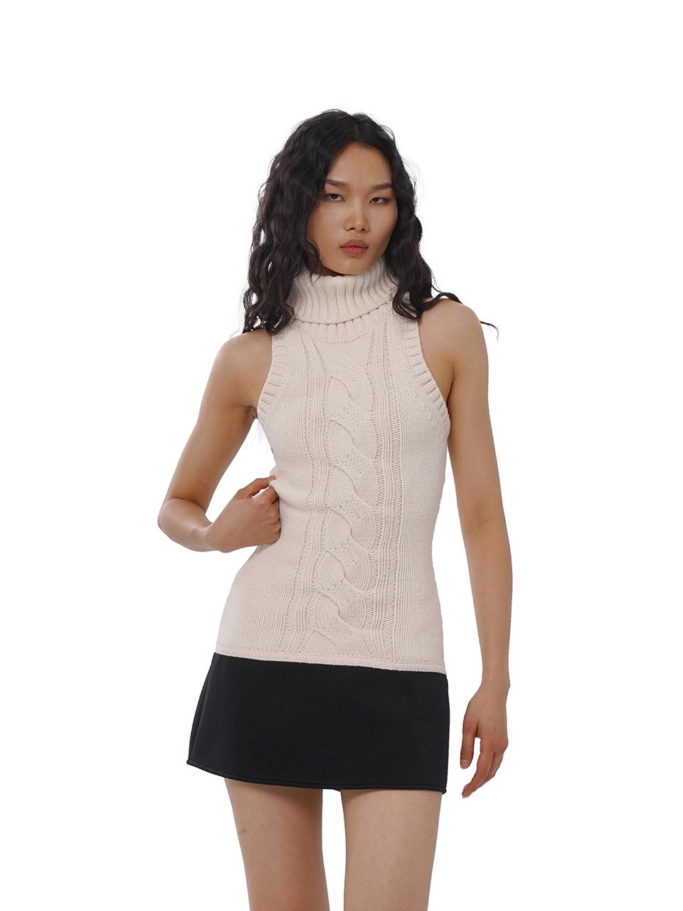 SweetChilling Chunky Knit Cable High Neck Sweater Dress