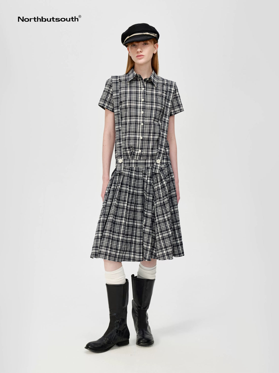 Classic Black And White Check Texture Short Sleeve Shirt And Jumper Set